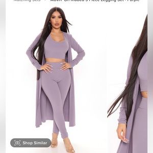 Purple Ribbed 3 Piece legging Set